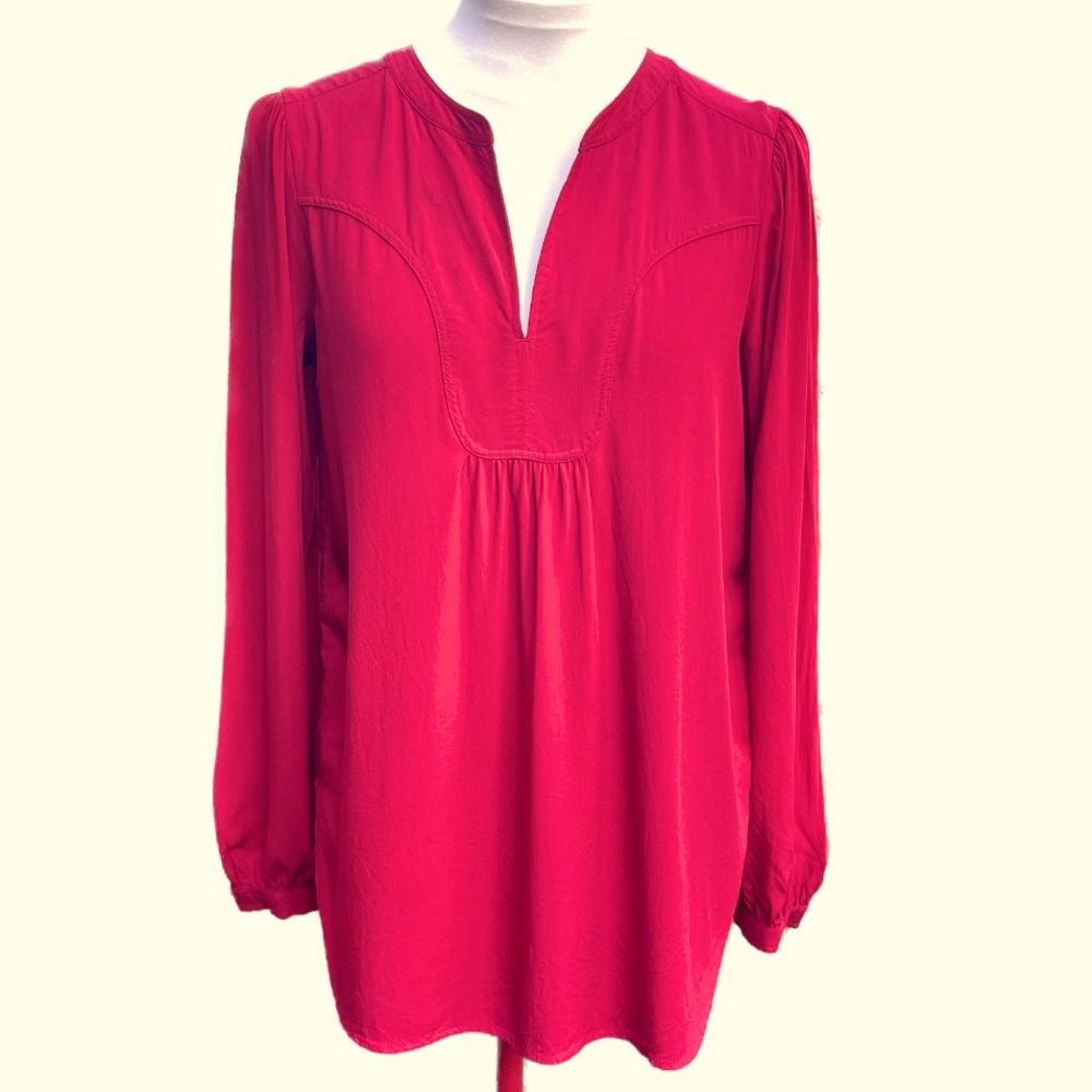 Loft Tunic Long Sleeve Split Neck Red Size Small